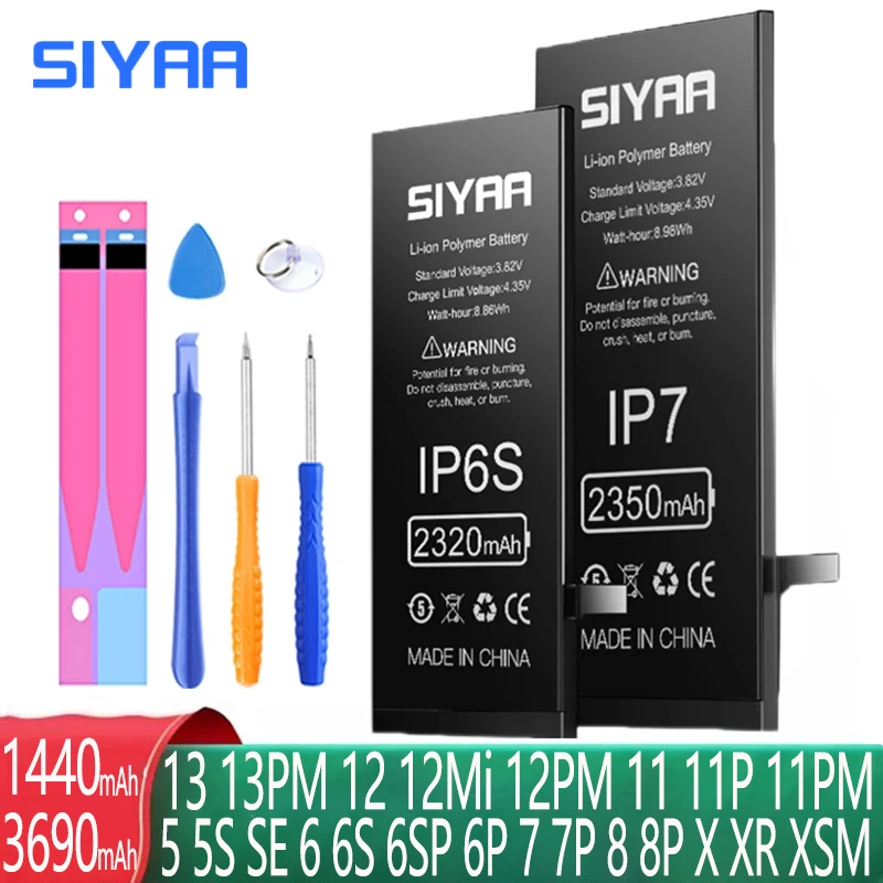 SIYAA Battery For iPhone 6 6S 7 8 Plus 5S 5 5C X SE XR XS MAX 6Plus 7Plus 11 11Pro Mobile Phone Bateria Replacement Free Tools