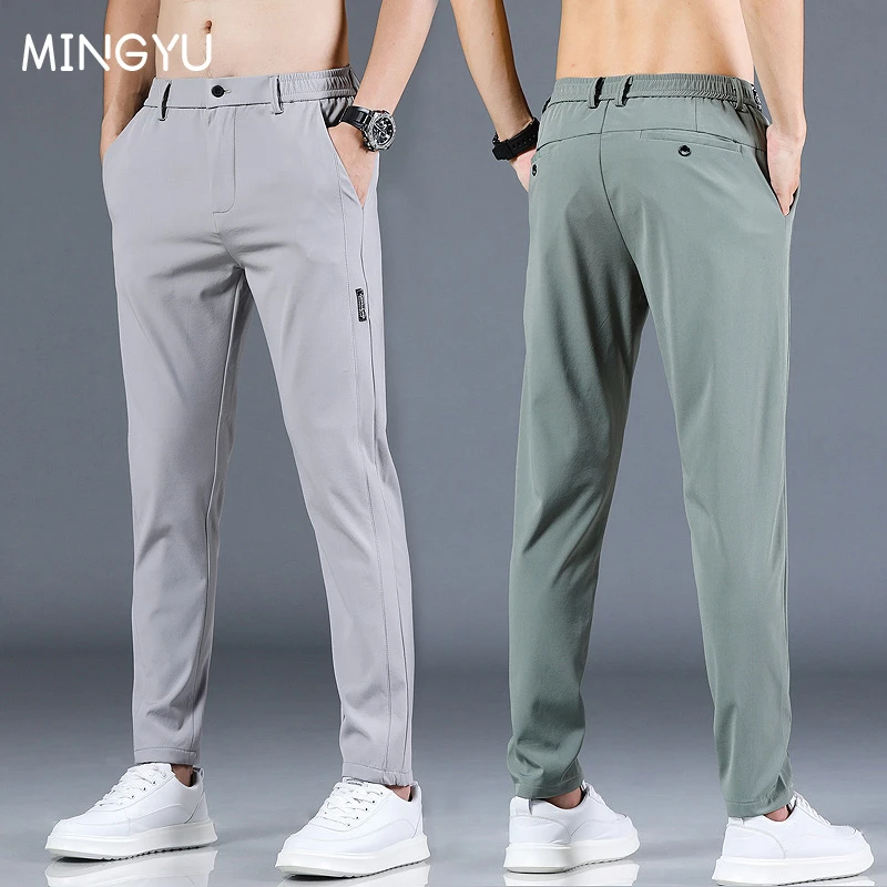 Mingyu Brand Autumn Men's Casual Pants Men Pant Slim Fit Work Elastic Waist Black Green Grey Light Jogging Trousers Male 28-38