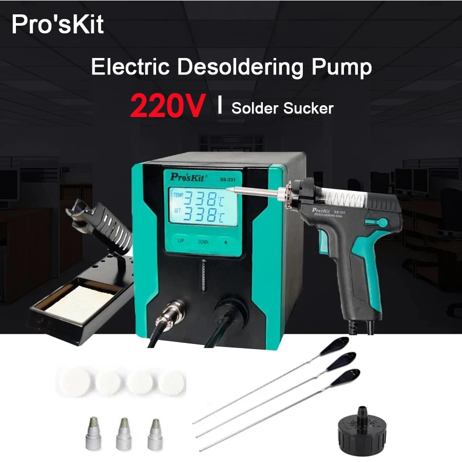 Pro'sKit SS-331H ESD LCD Digital Electric Desoldering Pump BGA Desoldering Suction Vacuum Solder Sucker Gun Auto Sleep 110v/220v