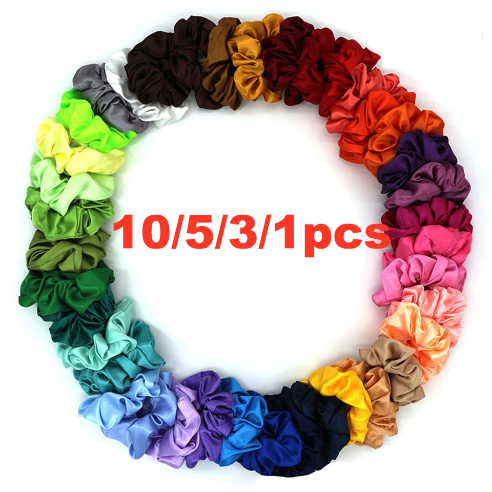 36 Colors Satin Silk Scrunchie For Women Girls Elastic Hair Bands Solid Ponytail Holder Headband Accessories Black Pink Purple