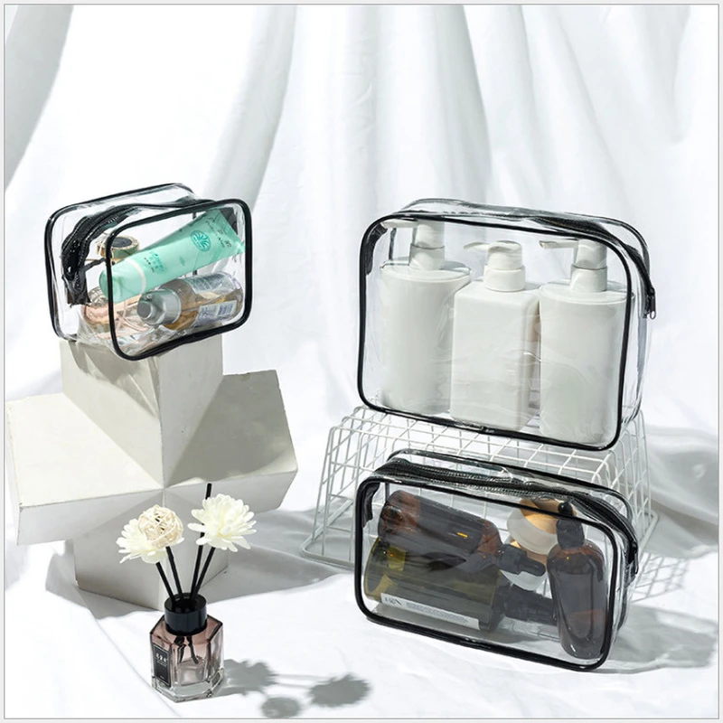 Travel PVC Cosmetic Bags Women Transparent Clear Black Zipper Makeup Bag Organizer Travel Accessories Make Up Tote Handbags Case