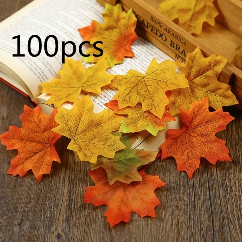 100Pcs/lot Artificial Maple Leaves Decorative Maple Leaves Fake Fall Leaves for Home Wedding Party Decor  Color Random