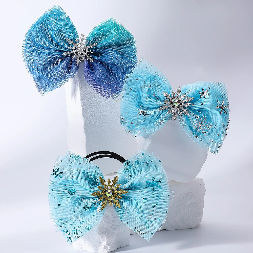 Christmas Snowflake Hair Accessories Crystal Hair Clips for Women Winter Hair Ties Girls Hairpins Blue Hair Scrunchies