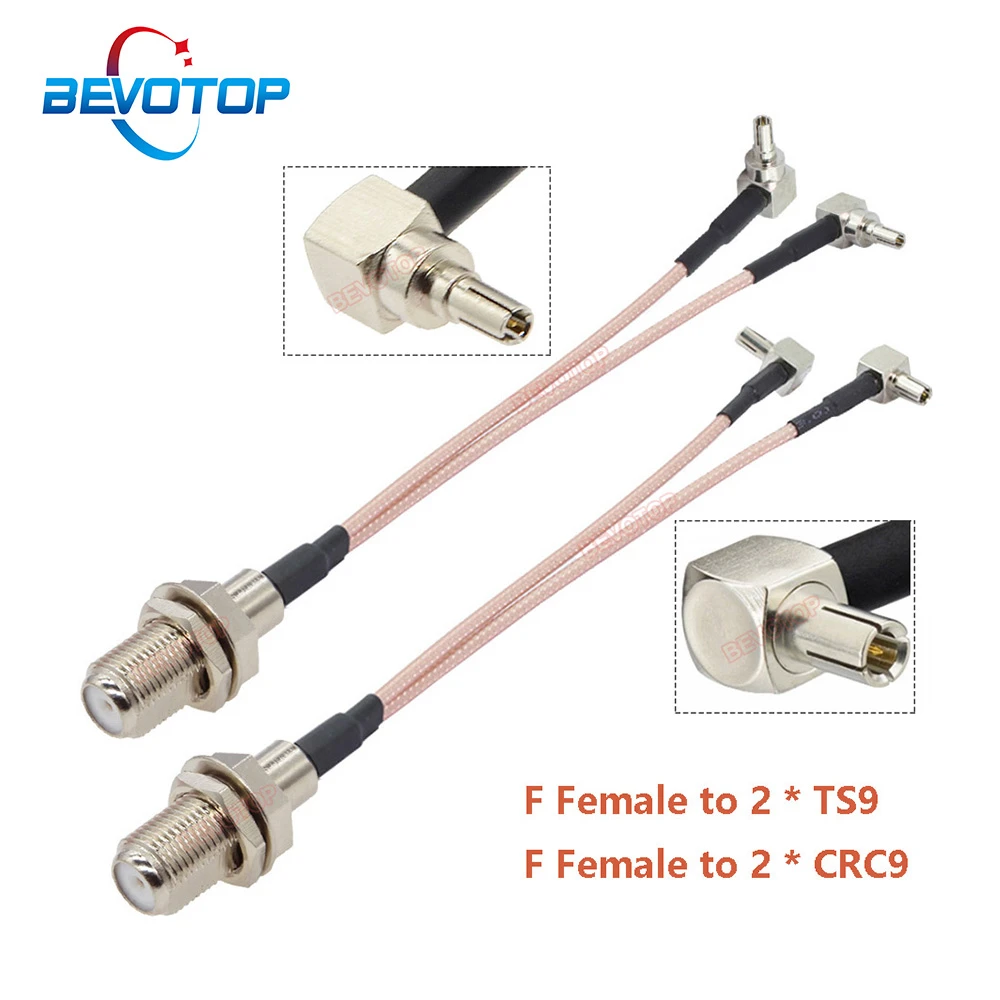 3G/4G Antenna Extension Cable F Female to 2x TS9 Male Right Angle Cable Y Type TS9 F Splitter Combiner RG174 Jumper Pigtail 15CM