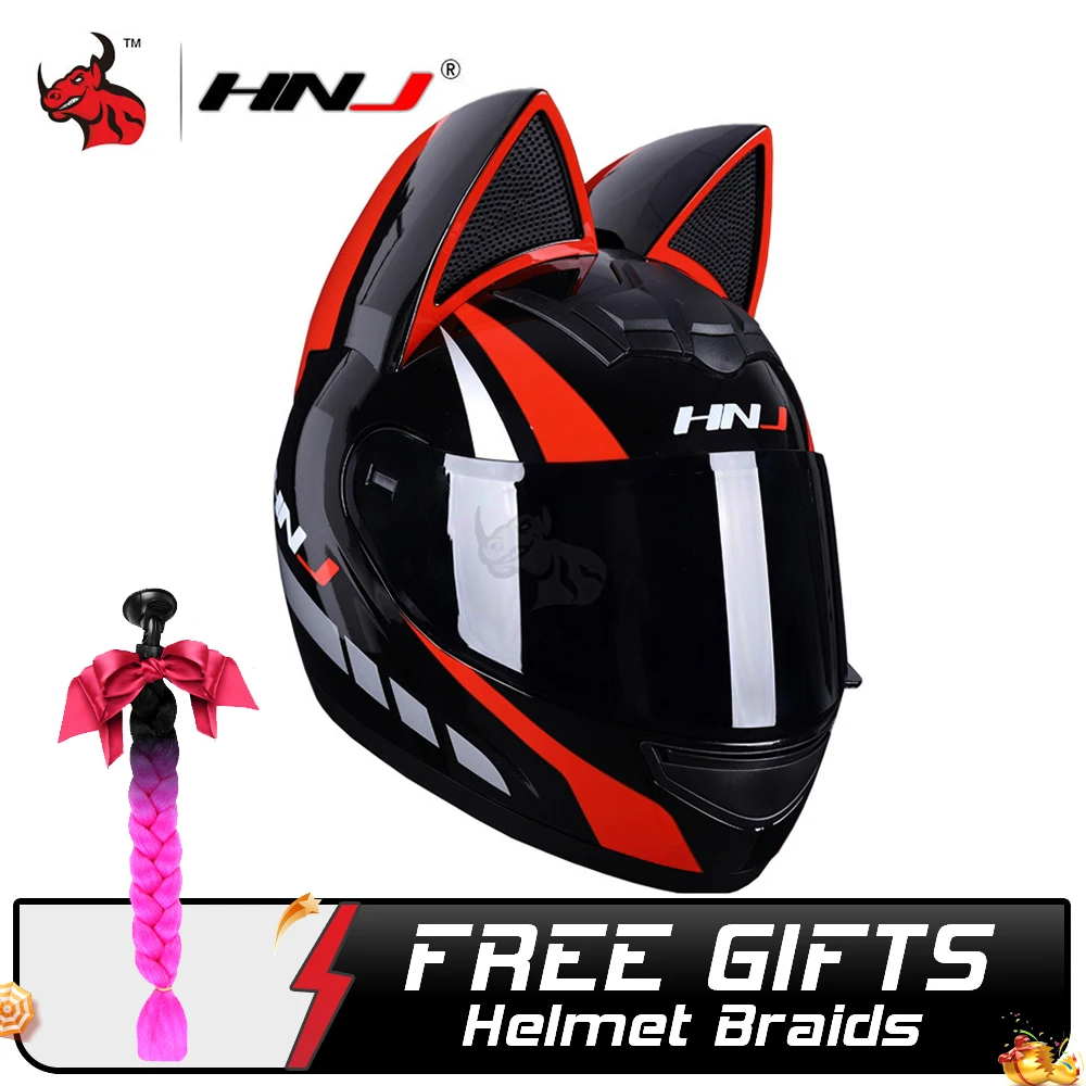 NITRINOS Motorcycle Helmet Full Face Casco Moto Breathable Motocross Helmet With Removalbe Cat Ears Streamlined Helmet For Woman