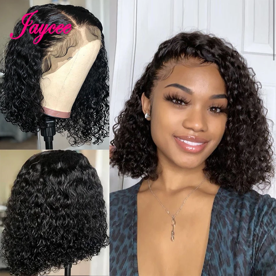 Malaysian Lace Human Hair Wigs Short Bob Curly Human Hair Wig 4*4 Lace Closure Wig For Black Women Pre-Plucked With Baby Hair