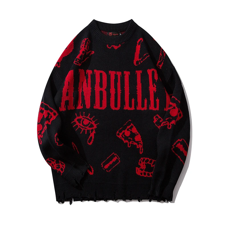 2020 Harajuku Knitted Sweaters Men Hip-Hop Letter Printed Sweater Streetwear Male Autumn Winter Loose Pullovers pull homme