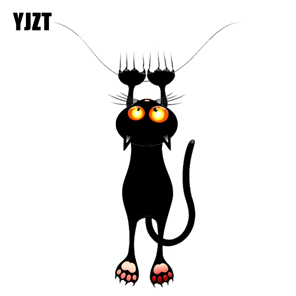 YJZT  12.3CM*16.1CM   Window Decoration Black Cat Catches Down Decal PVC Car Sticker 11-00965