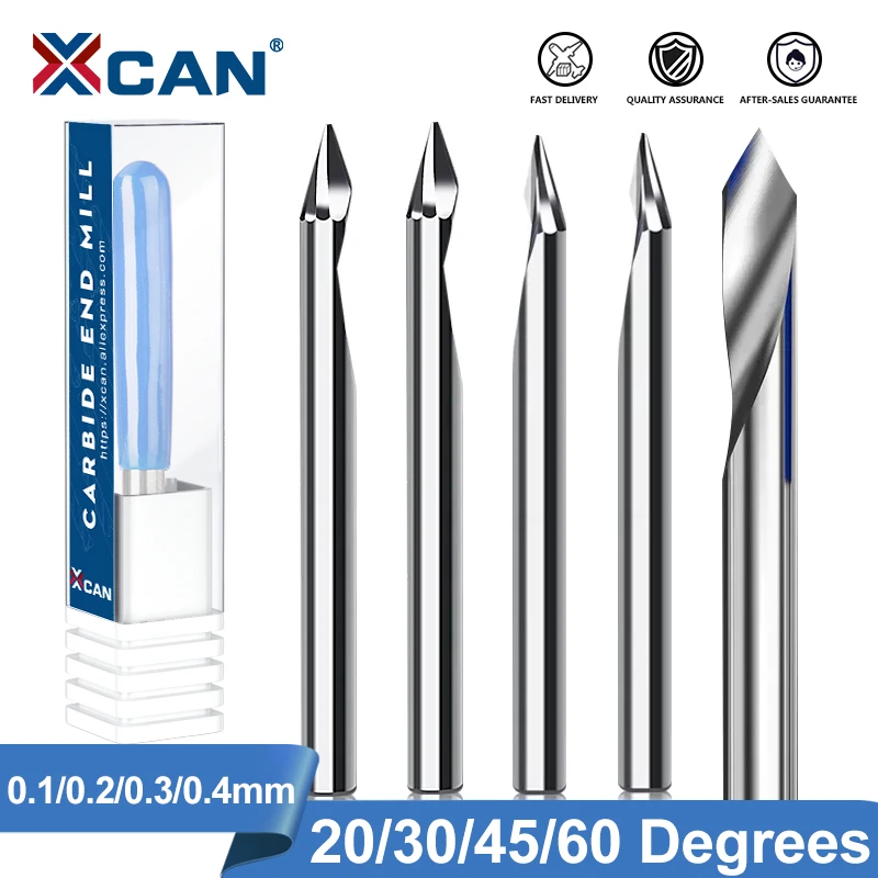 XCAN Engraving Bit 3.175mm Shank End Milling Cutter 20/30/45/60 Degrees Tip 0.1 0.2 0.3mm Carbide 3D Milling Bit