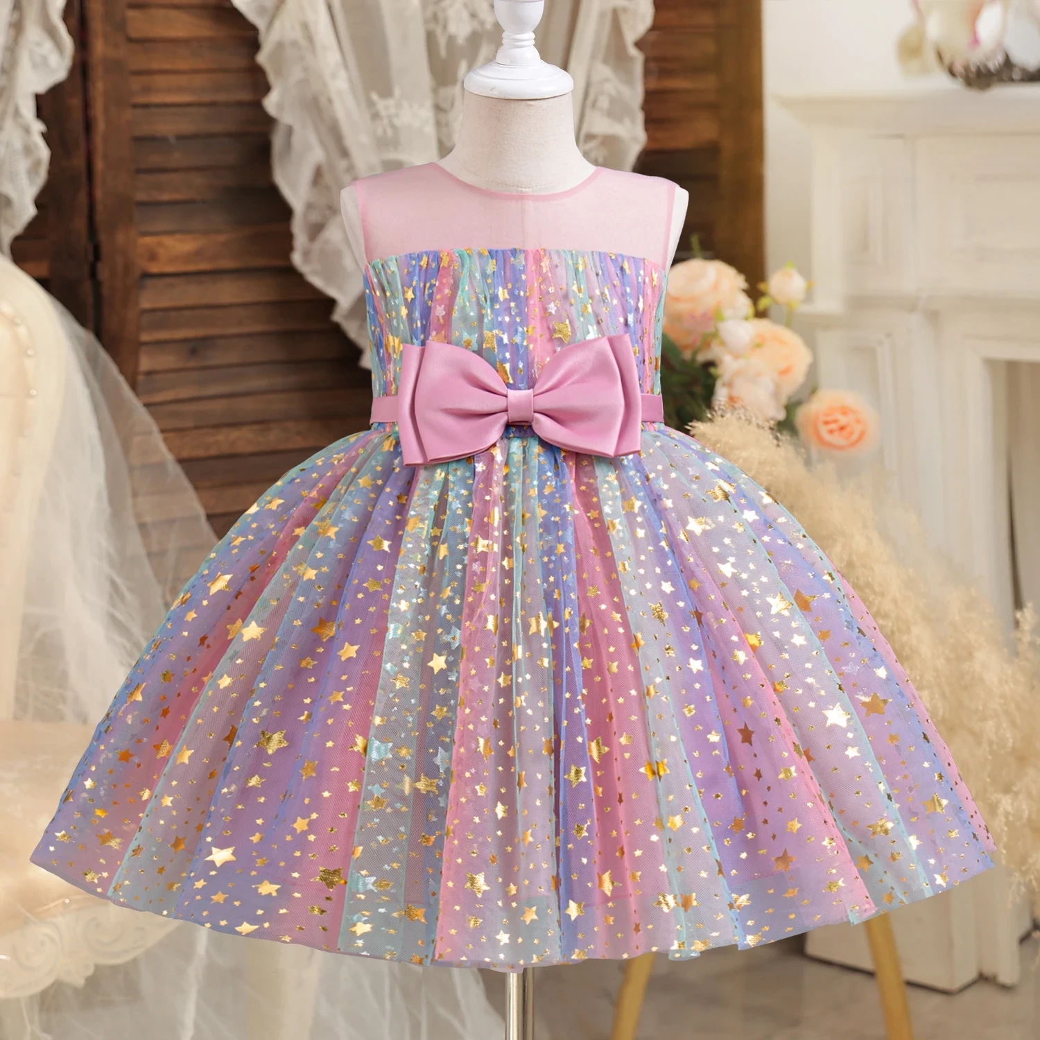 Wedding Birthday Dresses For Girls 3-8 Years Elegant Party Sequins Tutu Christening Gown Kids Children Formal Pageant Clothes