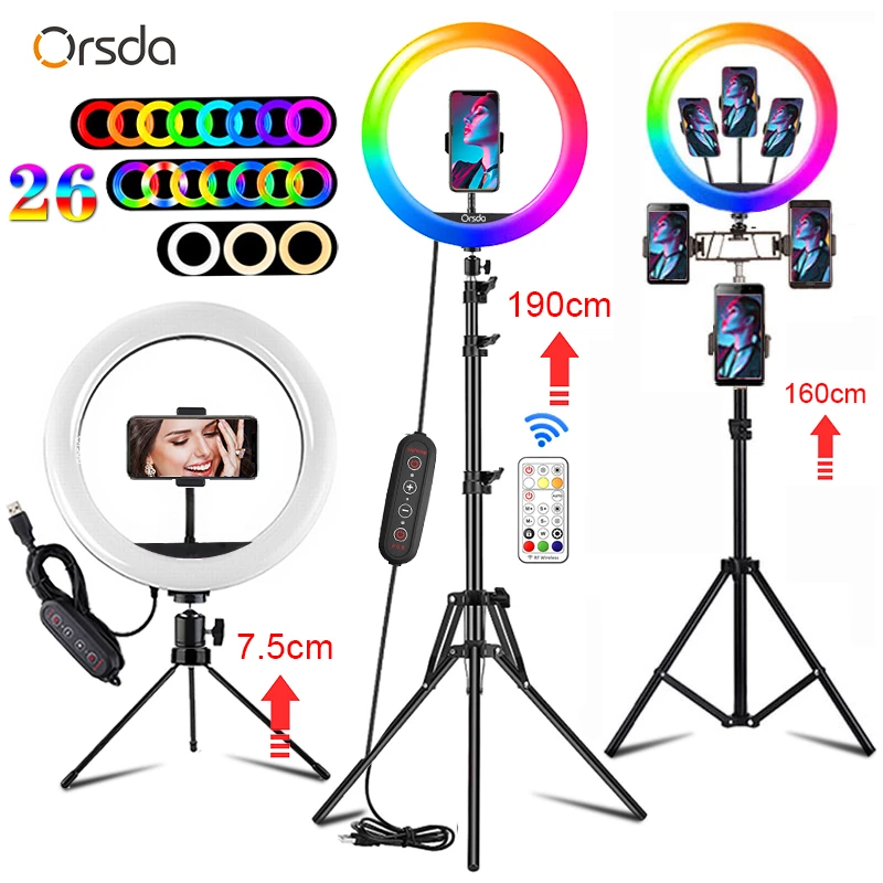 Orsda 10-13 Inch RGB Ring Light Tripod LED Ring Light Selfie Ring Light with Stand RGB 26 Colors Video Light For Youtube Tik Tok