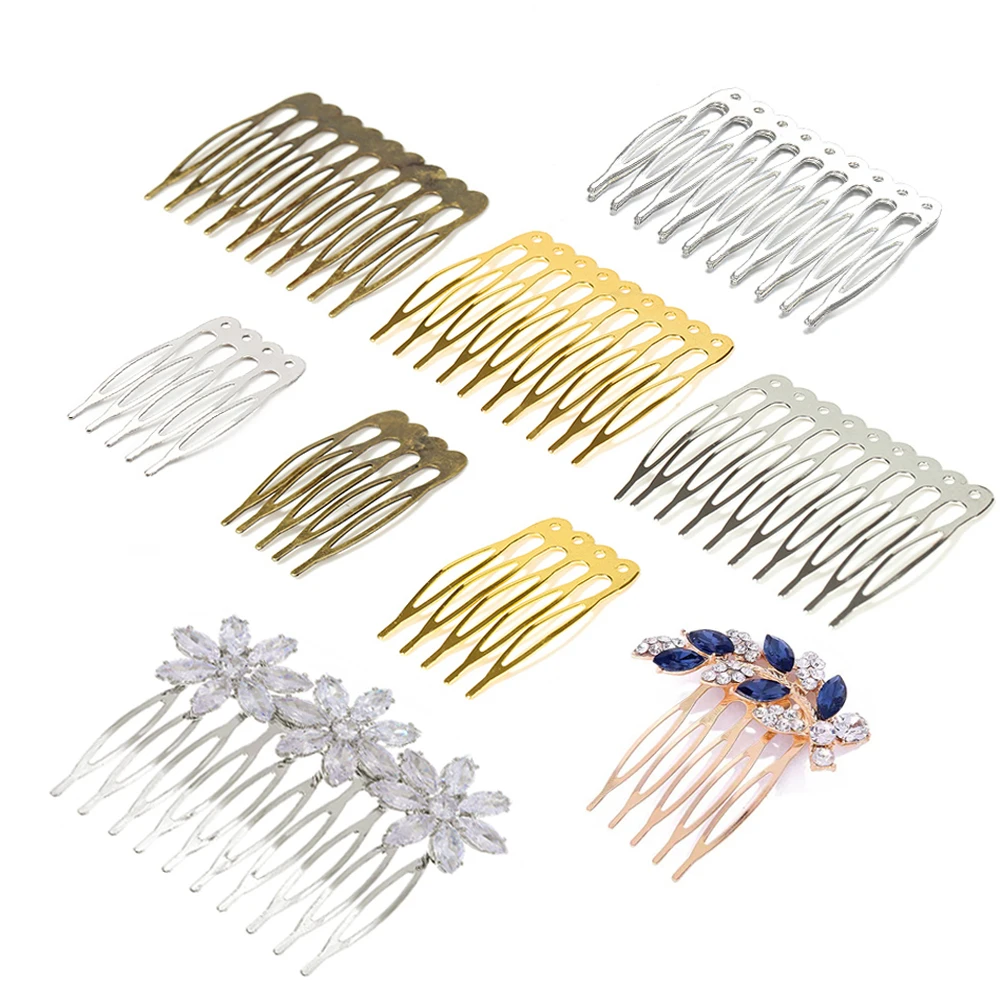 10pcs 5/10 Teeth DIY Metal Hair Comb Claw Hairpins (Silver/Gold/Bronze)  For Wedding Jewelry Making Findings Components Comb