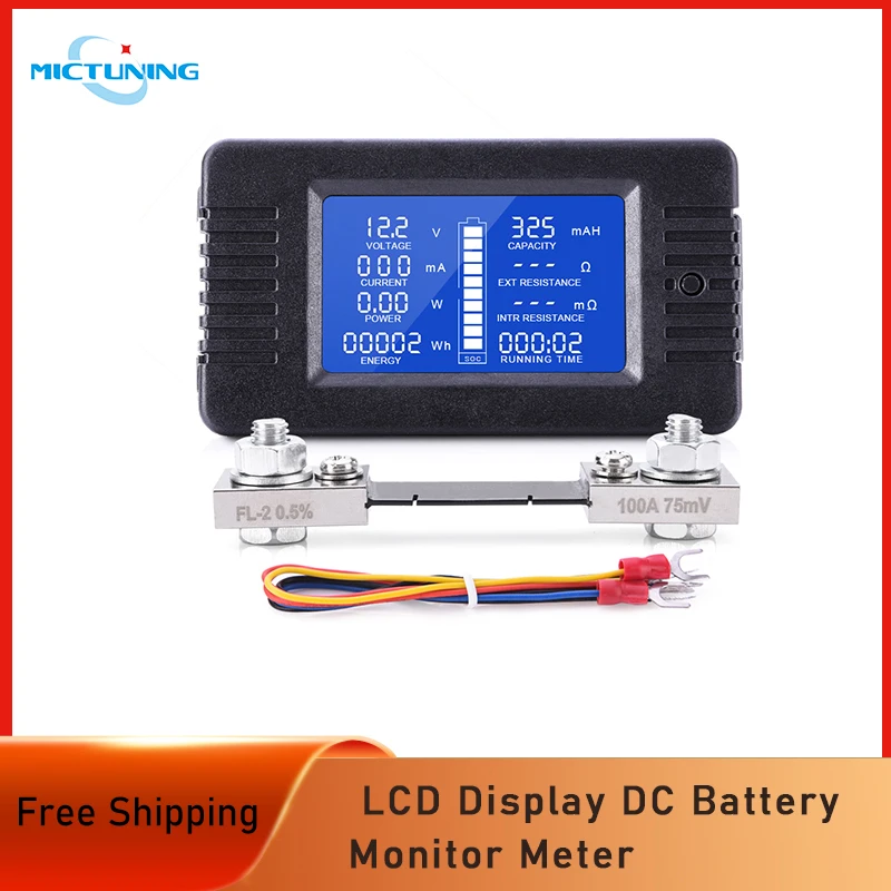 MICTUNING LCD Display DC Battery Monitor Meter 0-200V Voltmeter Ammeter with 9 Measurement Functions for Automobile Solar System