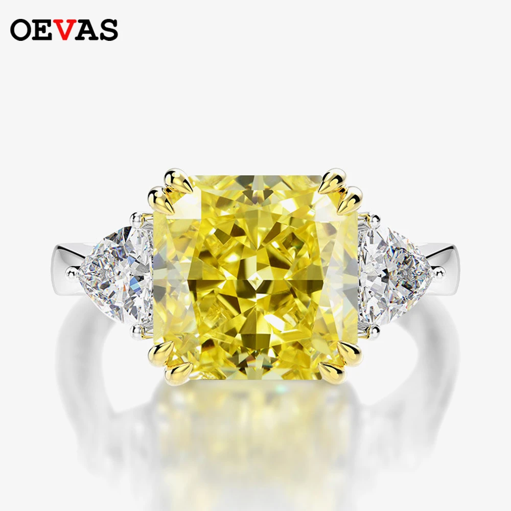 OEVAS 925 Sterling Silver Wedding Ring For Women Luxury 10*10MM Yellow Pink White Zircon Gemstone Rings Fine Jewelry Wholesale