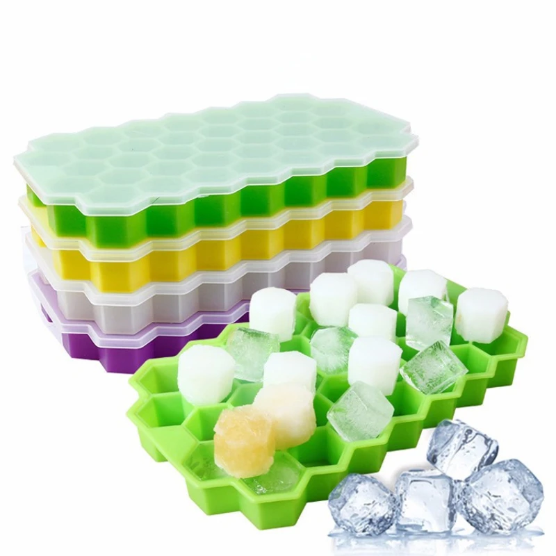 Silicone Ice Cube Maker Trays with Lids for Freezer Icecream Cold Drinks Whiskey Cocktails Kitchen Tools Accessories Ice Mold
