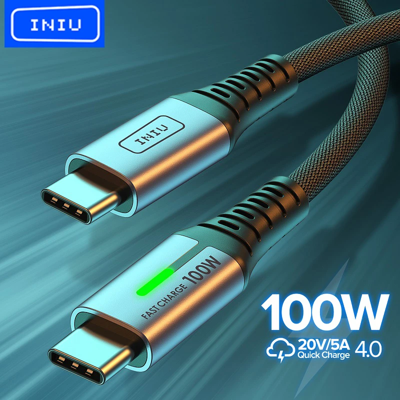 INIU 100W USB C to USB Type C Cable PD 5A Fast Charging Phone Charger Cord For Huawei Samsung S20 Xiaomi POCO 3 Macbook iPad Pro