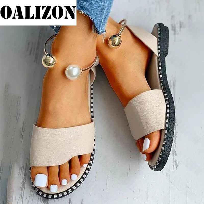 New Summer Women's Beaded Pearly Sandals Slippers Shoes Women Ladies Flats Sandals Flip Flop Casual Flat Slingback Sandals Shoes