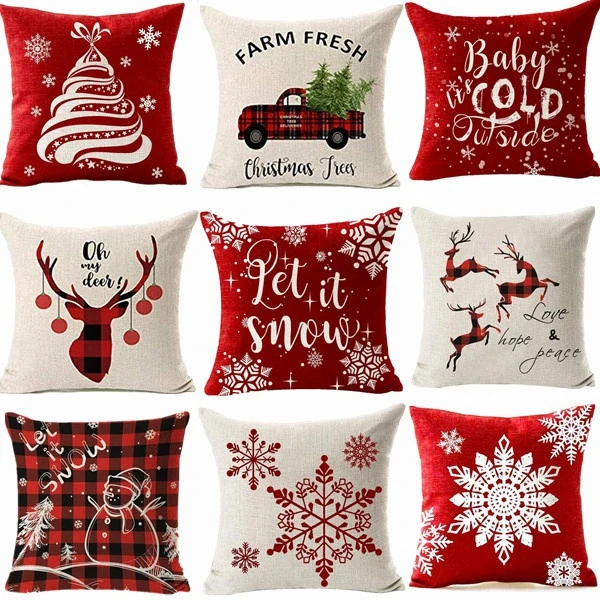 2021 New Pillowcase Cushion Cover Throw Linen Pillow Case Merry Christmas Gifts Home Office Living Room 45x45cm (14styles)