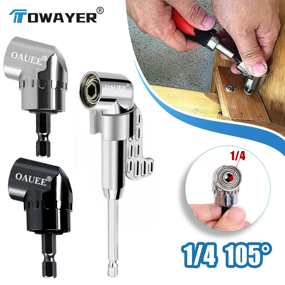 Towayer 105 Angle Screwdriver Set Socket Holder Adapter Adjustable Hand Tools Angle Screw Driver Tool 1/4'' Hex Bit Socket