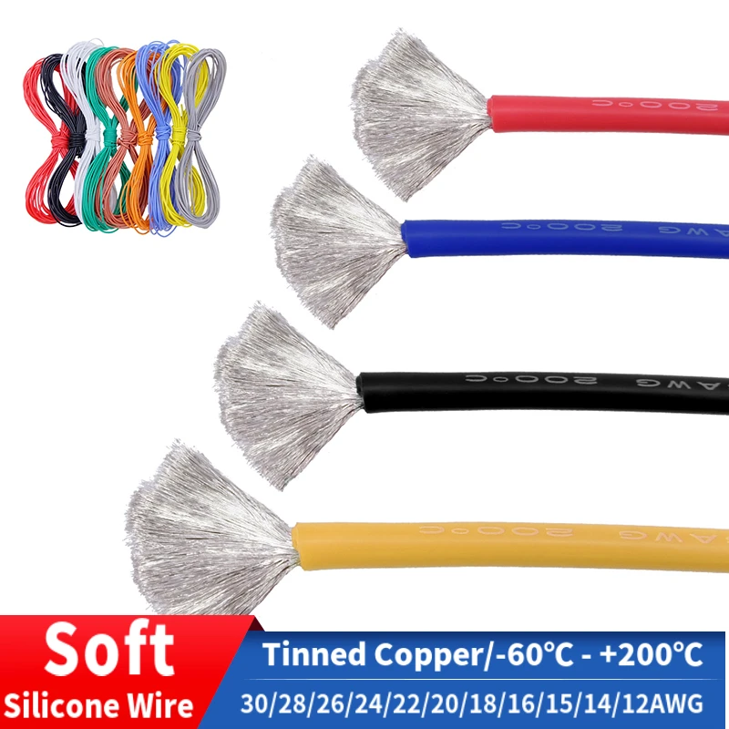 2M/10M Copper Wire Super Soft Silicone Rubber 30AWG-10AWG Heat-resistant Ultra Flexible Electronic Wiring High Temperature Cable