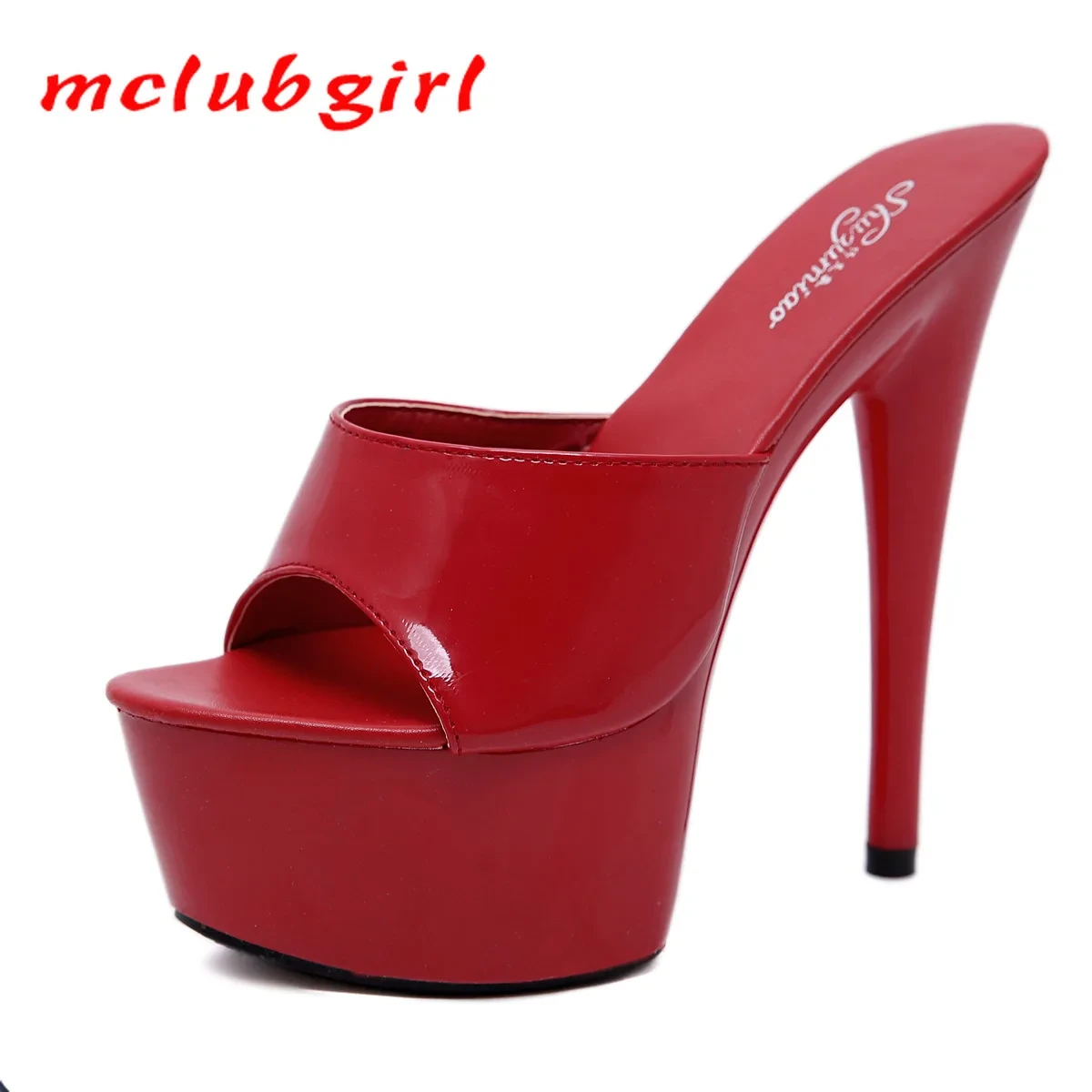 Mclubgirl 2021 Patent Leather Tuote Thin High Heels Sexy Black Waterproof Platform Ultra-High Heel Sandals Female Summer LFD