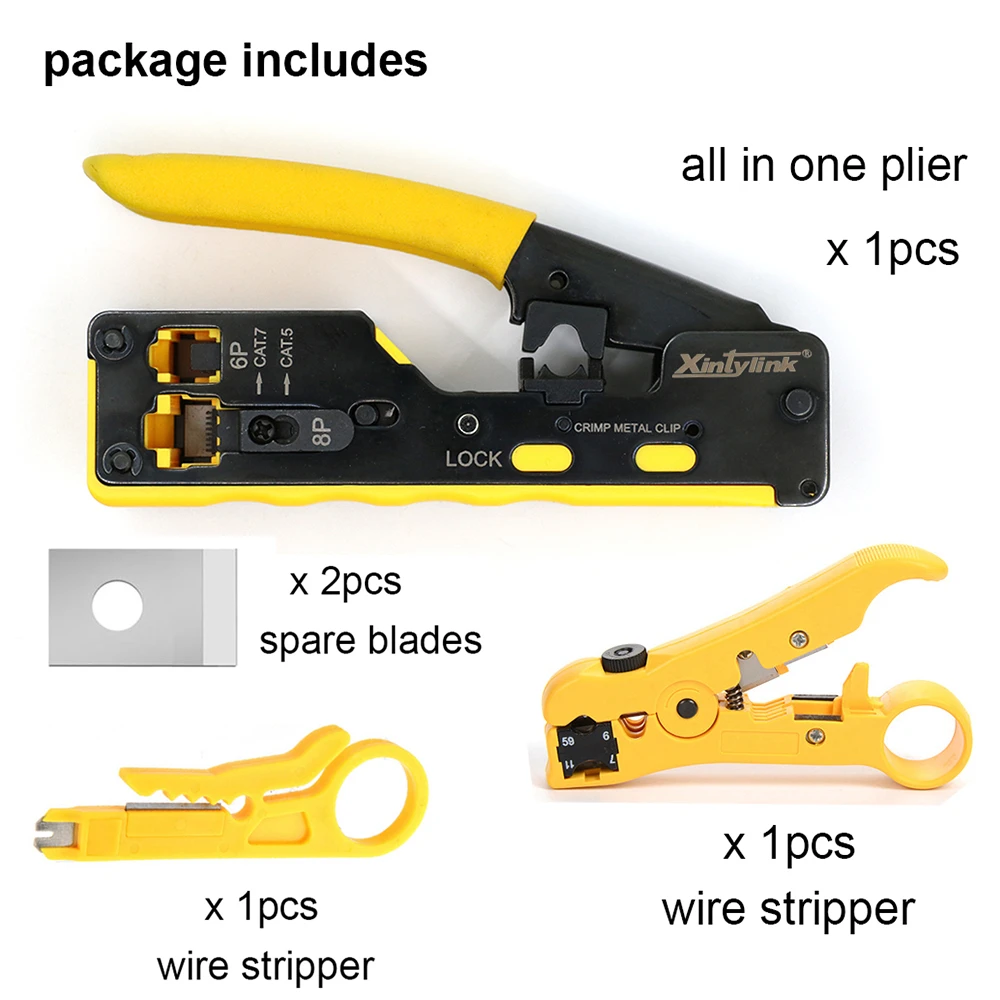 xintylink all in one rj45 pliers crimper cat5 cat6 cat7 CAT8 network tools rj 45 ethernet cable Stripper clamp tongs rg45 lan