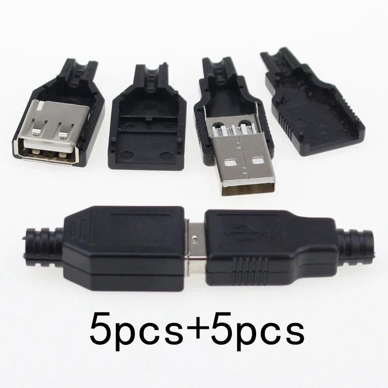 IMC hot New (5pcs Male+5pcs Female) USB 4 Pin Plug Socket Connector With Black Plastic Cover