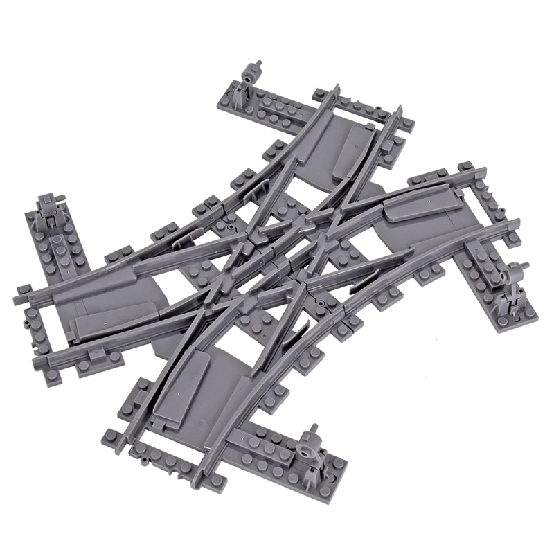 City Trains Flexible Tracks Forked Straight Curved Rails Switch Building Block Bricks High-Tech Creative Toys for kid
