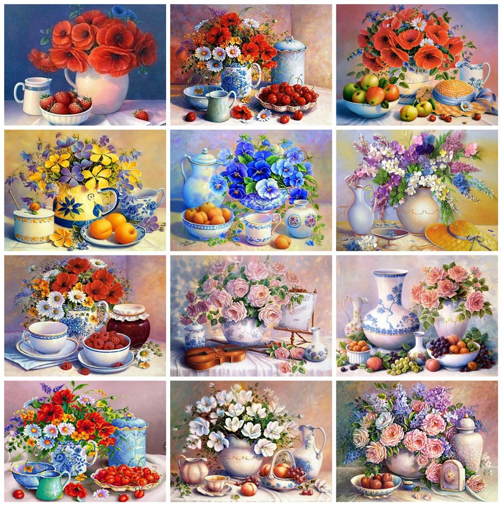 Huacan 5D DIY Diamond Painting Fruit Flowers Full Square Diamond Art Embroidery Mosaic Home Decoration