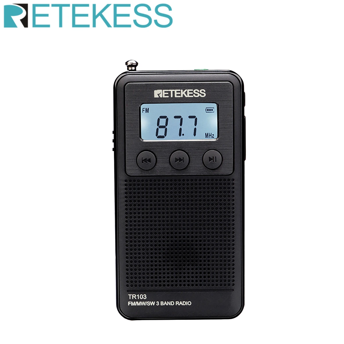 Retekess TR103 Pocket Portable Mini Radio FM / MW / SW Digital Tuning Radio 9/10Khz MP3 Music Player with Rechargeable Battery