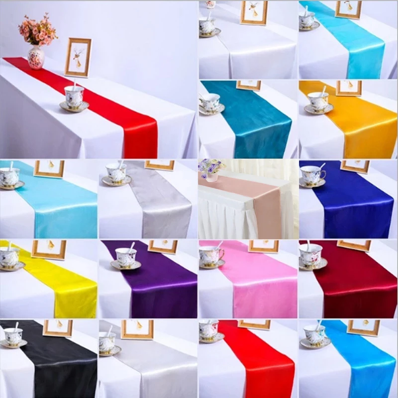 1pcs Multi Color Satin Table Runner Table Decoration For Home Event Party Supplies Wedding Decoration Tablecloth Table Runner