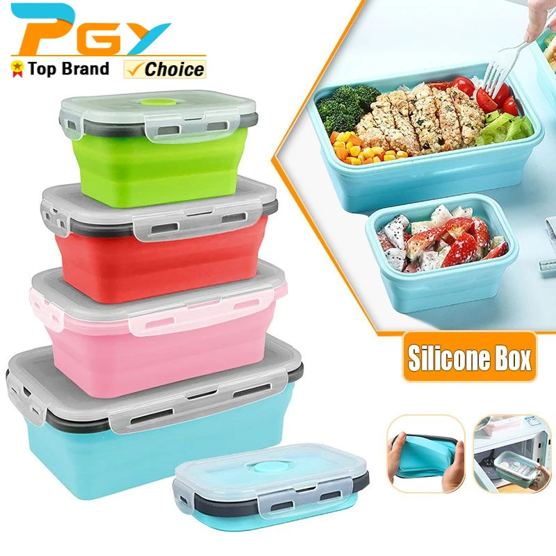 4 Sizes Collapsible Silicone Food Container Portable Bento Lunch Box Microware Home Kitchen Outdoor Food Storage Containers Box