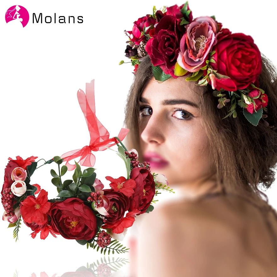 Molans 2020 Spring Rose Flower Crowns Romantic Chic Floral Garlands for Bride Wedding Boho Women Stimulated Flower Wreaths Girls