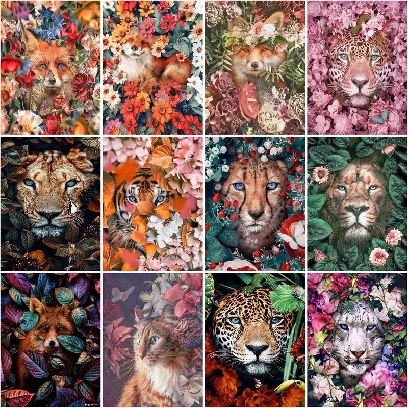 RUOPOTY DIY Painting By Numbers Kits 60x75cm Frame Acrylic Paint By Numbers For Adults Flower Leopard Modern Wall Home Decor