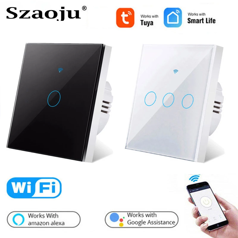 Wifi EU Wall Touch Switch Smart Light Switch 1/2/3 Gang  No Neutral Wire Required Tuya Smart Life Home Support Alexa Google Home