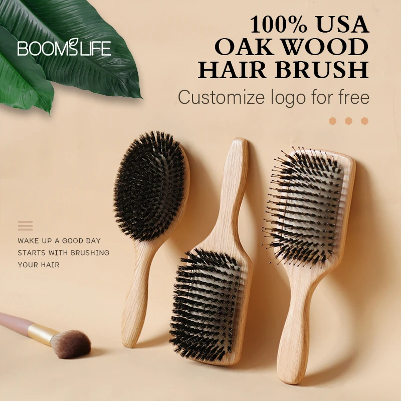 1PC Peine OAK Wood HairBrush Wood Comb barber beauty care essential paddle  extension Boar Bristle Brush Straightener