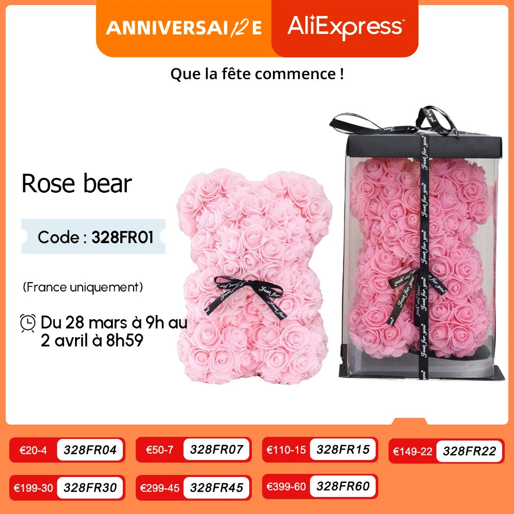 DIY 25 cm Teddy Rose Bear With Box Artificial PE Flower Bear Rose Valentine's Day For Girlfriend Women Wife Mother's Day Gifts