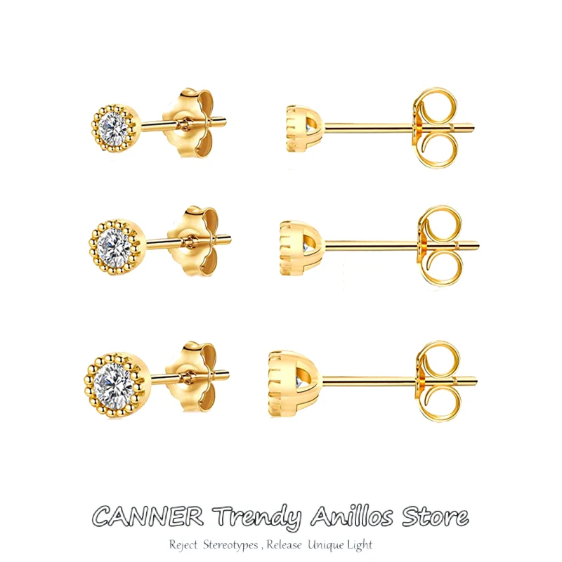 Canner 3pc/Set Earrings For Women 925 Sterling Silver Pendientes Star Pentagram Piercing Stud Earrings Fine Jewelry Aretes W5