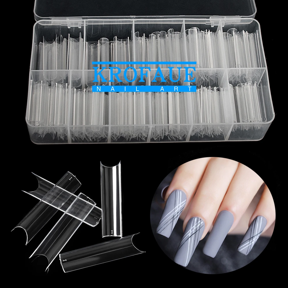 KROFAUE 400pcs C Curved Straight False Nails, Manicure Nail Art French Tips, Artificial Acrylic Fake Nails With Box For Salon