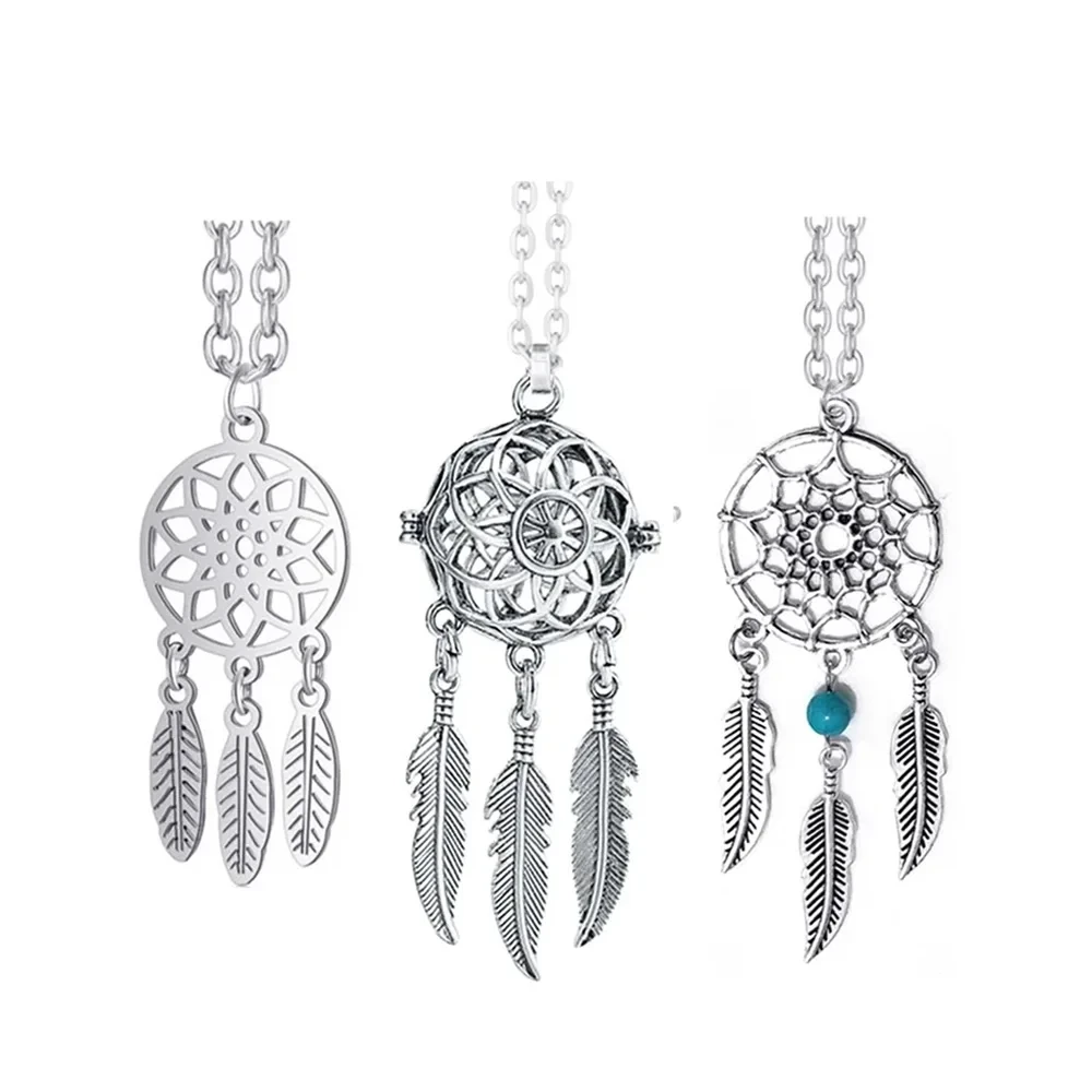 Bohemian Ethnic Feather Yoga Alloy or Stainless Steel Dreamcatcher Necklace Women Indian Mandala Lotus Dream Catcher Necklace