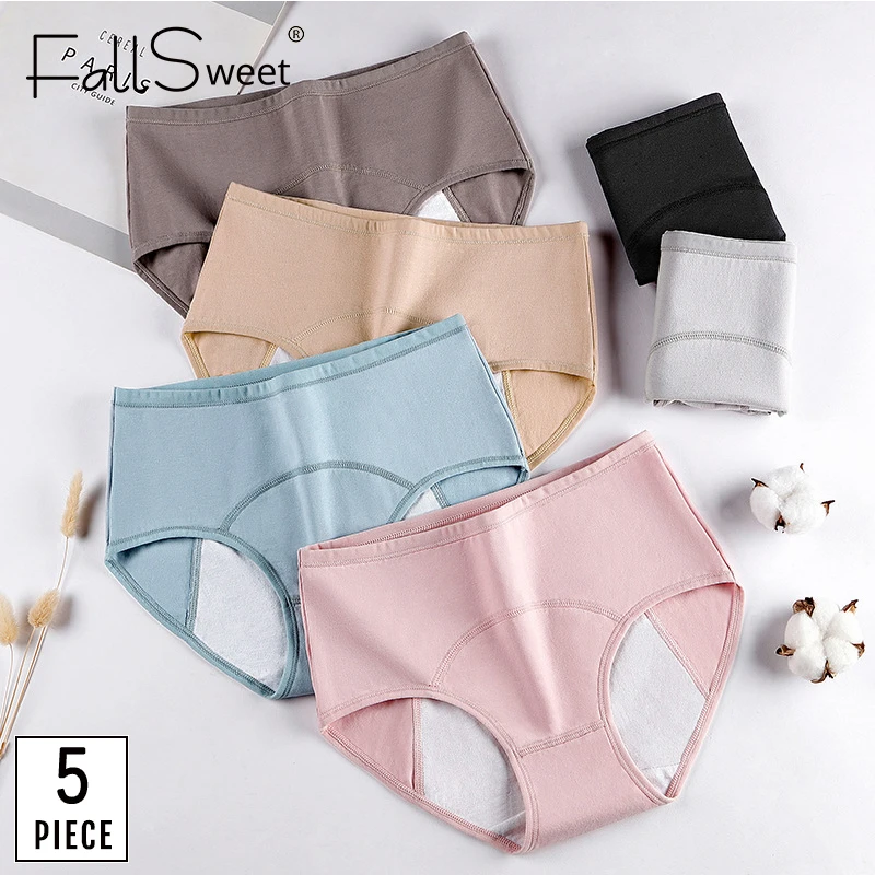 FallSweet 5 pcs / pack !Women Period Panties Sexy Leak Proof  Menstrual Briefs  Woman Underwear Cotton Plus Size Panties