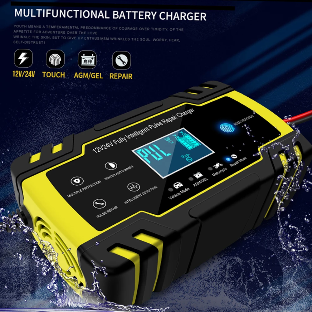 12V 24V Pulse Repairing Charger with LCD Display Motorcycle & Car Battery Charger AGM GEL WET Lead Acid Battery Charger