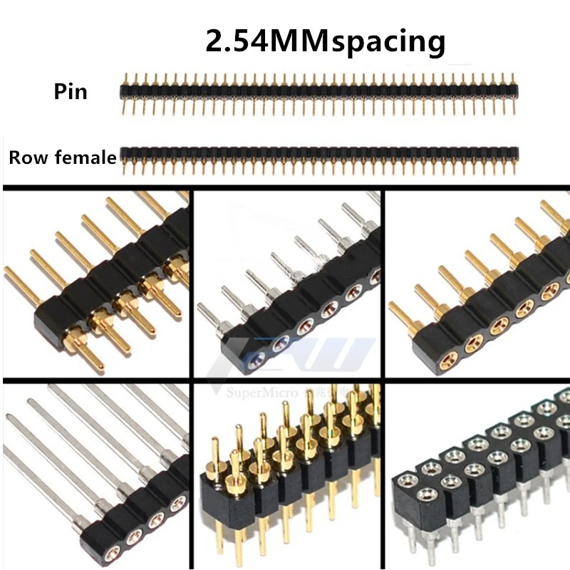 5pcs Round hole pin header 2.54mm pitch row female single row 1*40p double row 2*40p double row pin round pin gold plated