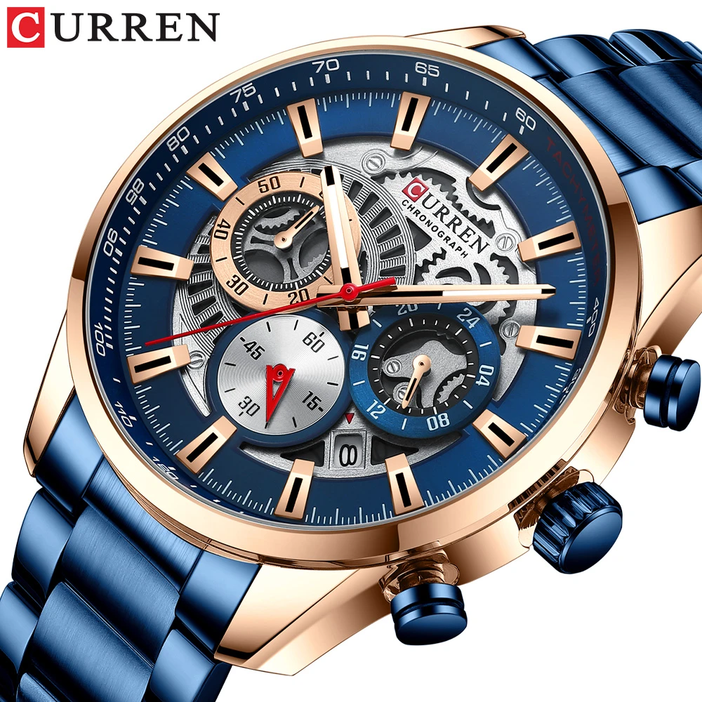 CURREN Mens Luxury Casual Quartz Wristwatches with Luminous hands Sport Chronograph Clock Stainless Steel Wrist Watches for Male