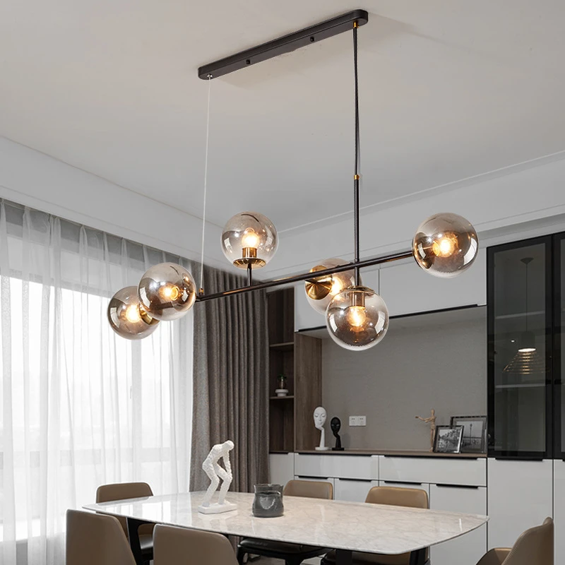 Nordic Art Strip Glass Pendant Lights Modern Model Room Glass Ball LOFT Chandelier Hanglamp Smoke Gold Hanging Lamp