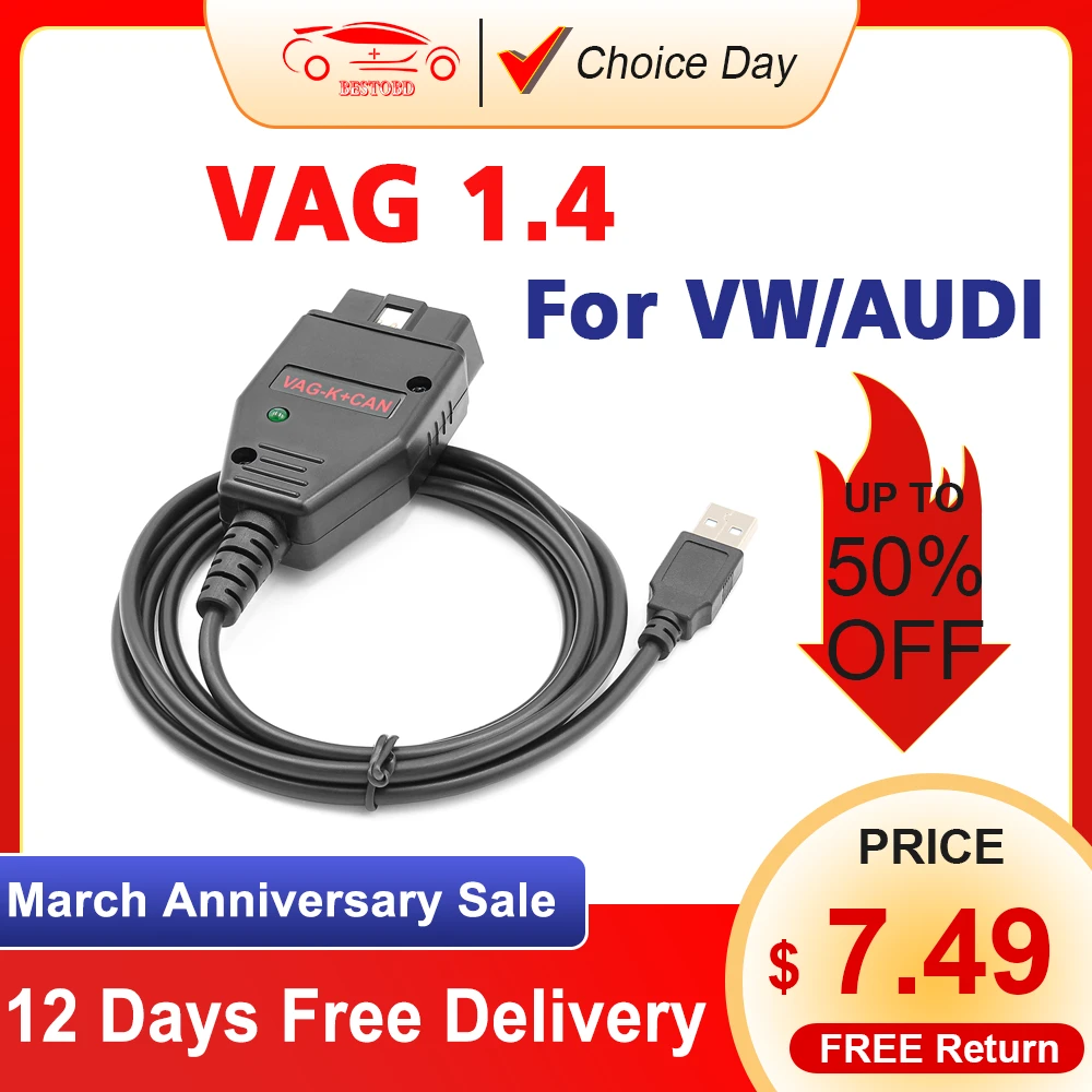 VAG K CAN Commander 1.4 K+CAN FTDI PIC18F25K80 OBD2 OBD 2 VAG Car Diagnostic Tools Interface K-line Cable for VW/AUDI/Skoda/Seat