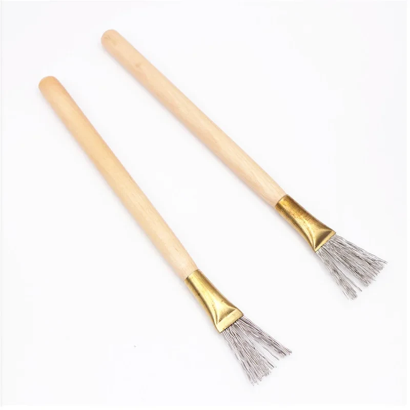 2Pcs Wooden Handle Thick/Thin Iron Wire Brush Clay Tool for Making Clay  Hair Model Hair Indentation Pen Art Supplies