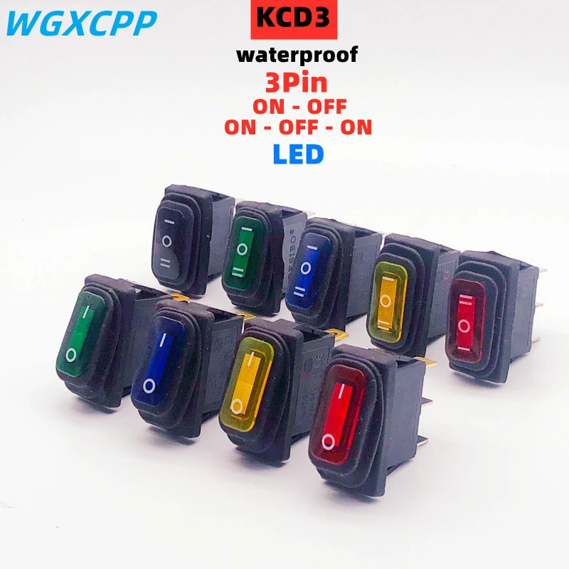 KCD3 Waterproof Rocker Switch ON-OFF/ON-OFF-ON 3Pin,2/3 Position,Electrical Equipment With Lighting Power,15A 250VAC/20A 125VAC