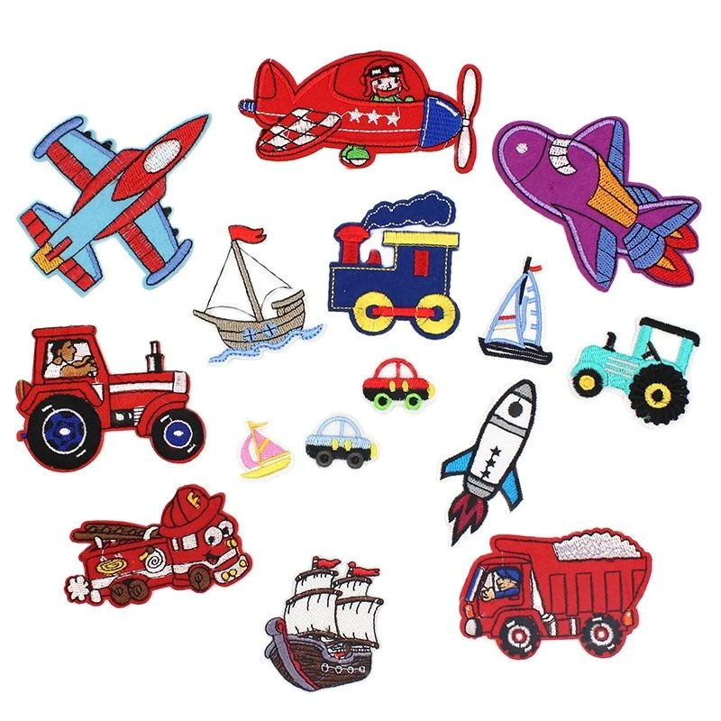 15pcs/lot Mix Vehicle Patches Embroidered Cartoon Airplane Train Car Truck Boats Sewing Appliques DIY Children Clothes Stickers