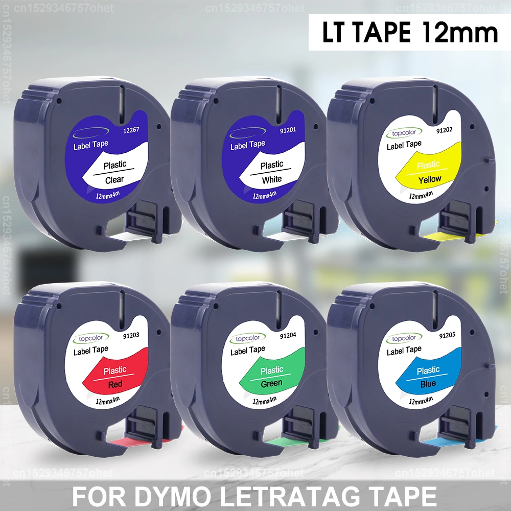 Topcolor 7PK Fit Dymo LetraTag Label Tapes 12mm LT Refills 91201 12267 for Dymo Label Maker LT-100H LT-110T QX50 2000 Typewriter